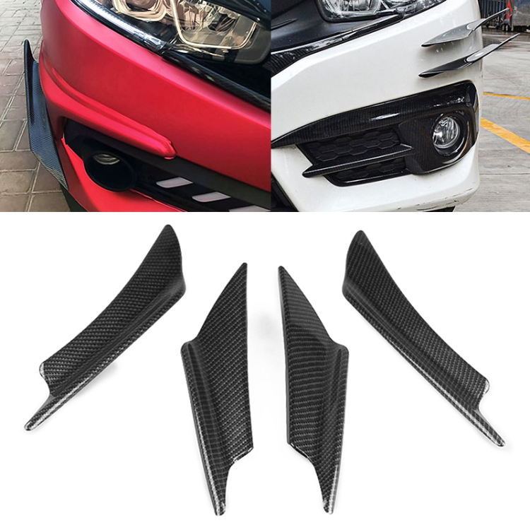 

4 PCS Universal Carbon Fiber Style Car Front Bumper Body Spoiler Lip Splitter Protector Bar Strip Guard Sticker