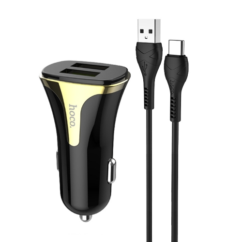 

hoco Z31 18W 3.4A Portable QC3.0 Dual USB Car Charger with Type-C / USB-C Charging Cable (Black)