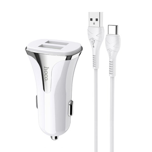 

hoco Z31 18W 3.4A Portable QC3.0 Dual USB Car Charger with Type-C / USB-C Charging Cable (White)
