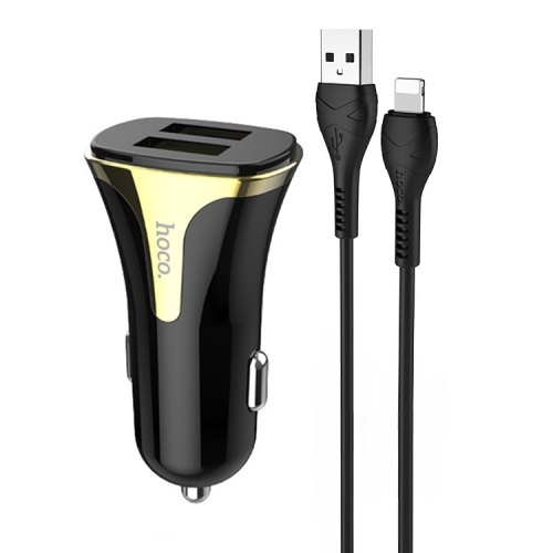

hoco Z31 18W 3.4A Portable QC3.0 Dual USB Car Charger with 8 Pin Charging Cable (Black)