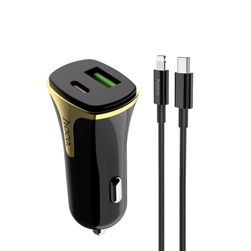 

hoco Z31A 18W 3.4A Portable PD + QC3.0 Car Charger with 8 Pin Charging Cable (Black)