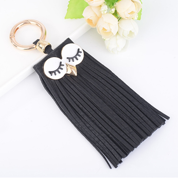 

Fashion Casual PU Leather Tassels Women Key Chain Bag Pendant Car Key Chain Ring Hanging Holder Creative Personality Owl Tassel Car Key Ring Bag Ornaments Pendant(Black)