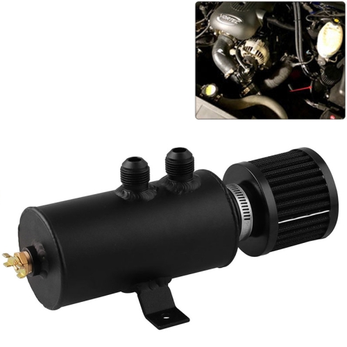 

Universal Racing Aluminum Oil Catch Can 2 x AN10 Twin Port Breather Filter Tank, Capacity: 0.75L(Black)