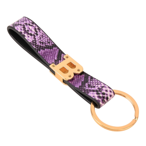 

Car Metal + Colored Leather Key Ring Letter B Keychain (Purple)