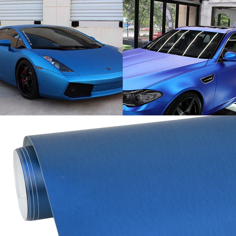 

1.52 * 0.5m Waterproof PVC Wire Drawing Brushed Chrome Vinyl Wrap Car Sticker Automobile Ice Film Stickers Car Styling Matte Brushed Car Wrap Vinyl Film (Blue)