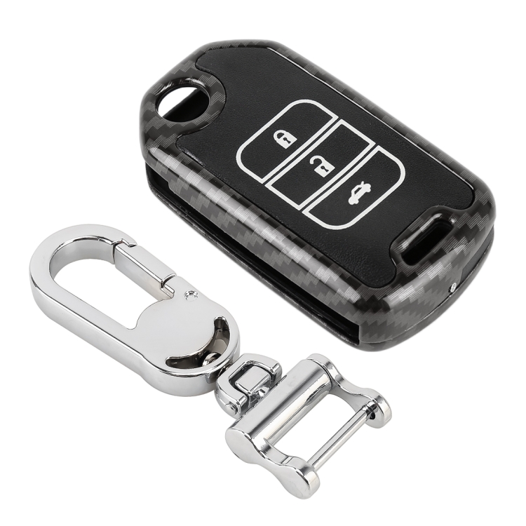 

Carbon Fiber Texture Car Key Protective Cover for Honda Folding 3-button (Black)