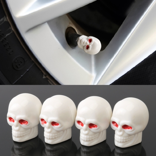 

4 PCS White Skull Shape Gas Cap Mouthpiece Cover Tire Cap Car Tire Valve Caps