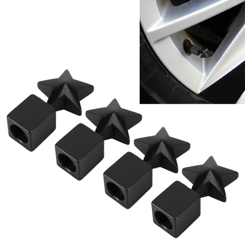 

4 PCS Star Shape Gas Cap Mouthpiece Cover Tire Cap Car Tire Valve Caps (Black)