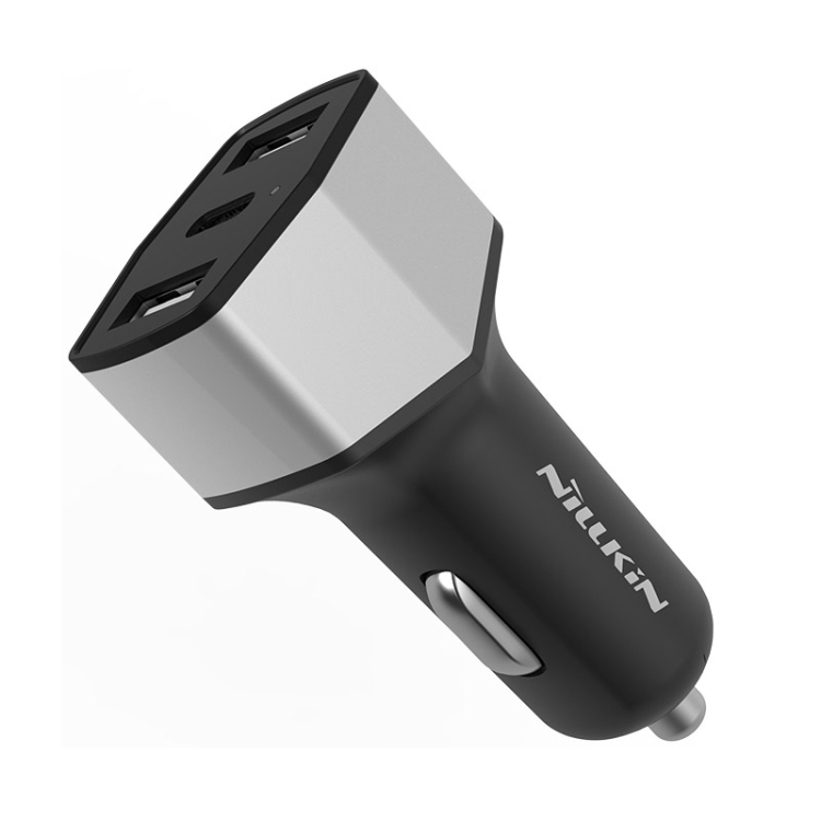 

NILLKIN 5V 3.4A / 5V 3A Dual USB + USB-C / Type-C Three Ports Smart Car Charger, with LED Indicator Light(Silver)