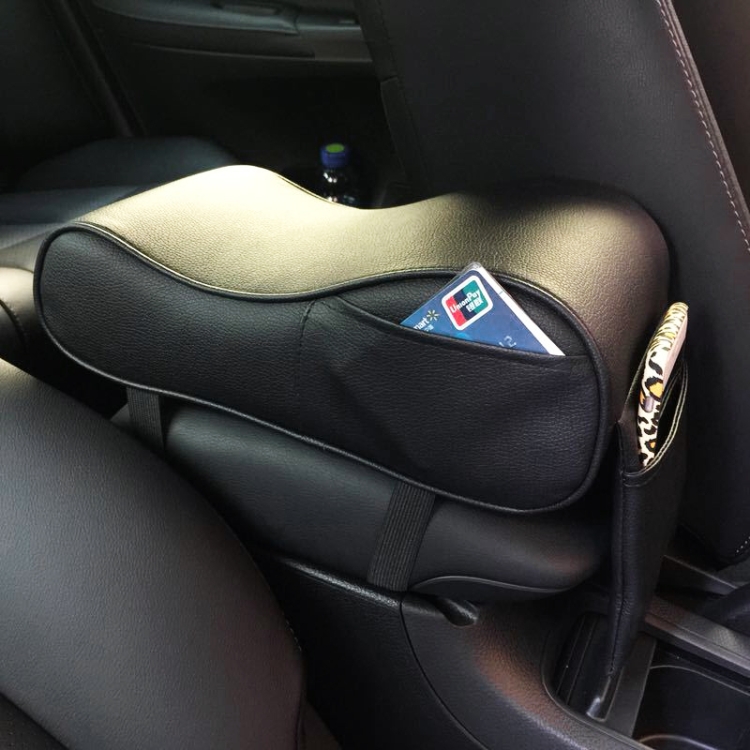 

Universal Car PU Leather and Memory Foam Wrapped Armrest Box Car Armrest Box Mat with Phone Holder Storage Bag & Card Slot (Black)