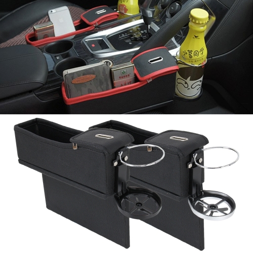 

2 PCS Car Seat Crevice Storage Box with Interval Cup Drink Holder Organizer Auto Gap Pocket Stowing Tidying for Phone Pad Card Coin Case Accessories(Black)