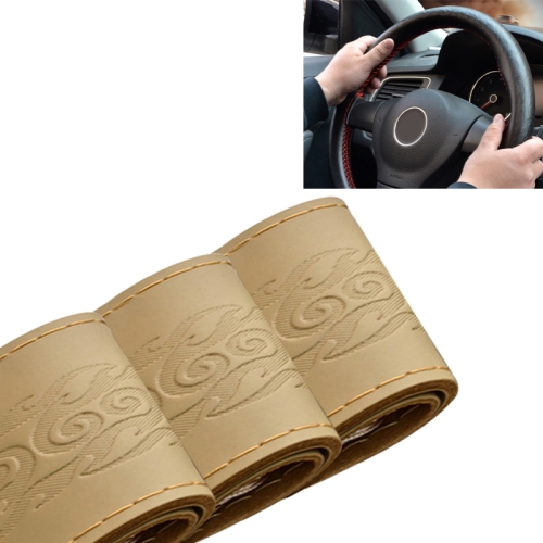 

MILI Genuine Leather Hand-stitched Car Adaptation Steering Wheel Cover(Beige)