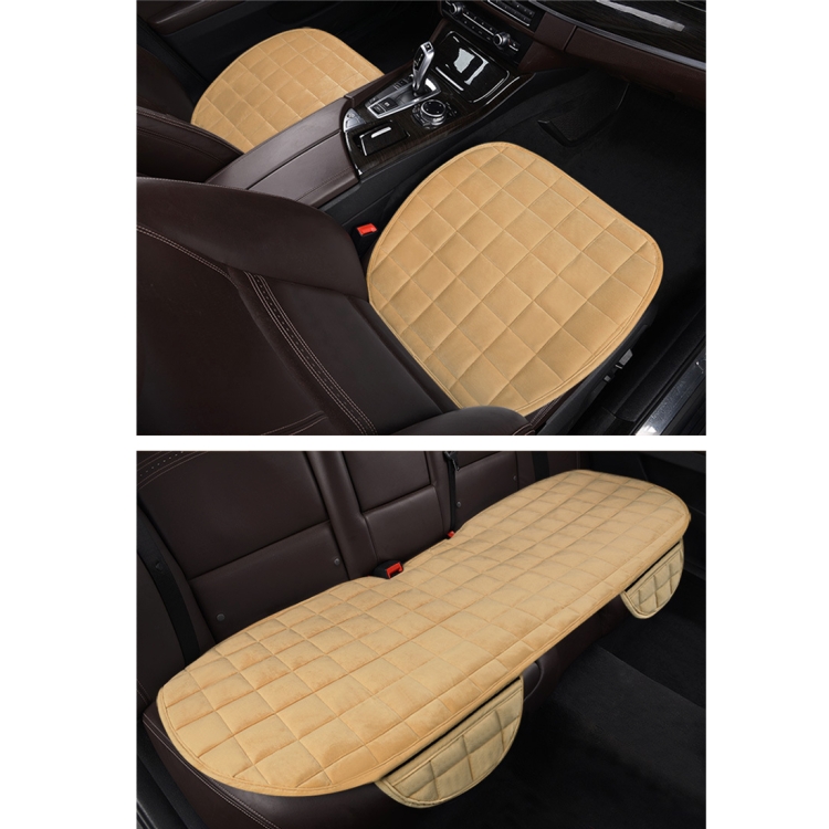 

3 PCS / Set Warm Car Seat Cover Cushion Five Seats Universal Two Front Row Seat Covers and One Back Row Seat Cover Car Non-slip Chair Pad Warm Car Mats No Back Plush Cushion(Khaki)