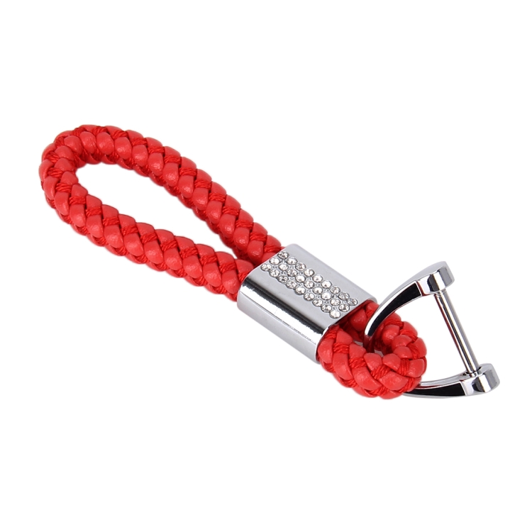 

PU Leather Braided Strap Crystal Inlaid Keychain Keyring, Random Color Delivery