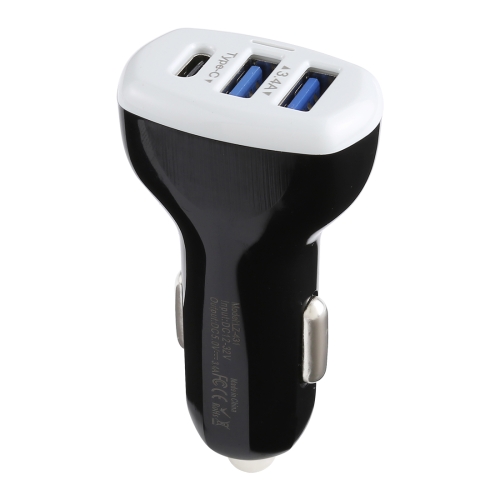 

LZ-431 3.4A Type-C Three USB Ports Fast Car Charger(Black)