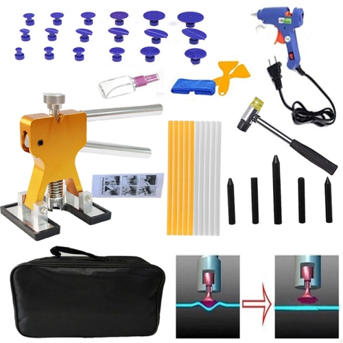 

40 in 1 Auto Car Metal PDR Dent Lifter-Glue Puller Tab Hail Removal Paintless Car Dent Repair Tools Kit, with 20W Glue Gun, US Plug or EU Plug