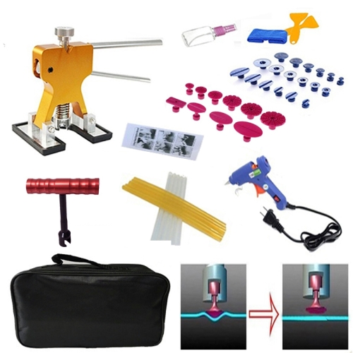 

45 PCS Auto Car Metal PDR Dent Lifter-Glue Puller Tab Hail Removal Paintless Car Dent Repair Tools Kit, with 20W Glue Gun, US Plug or EU Plug