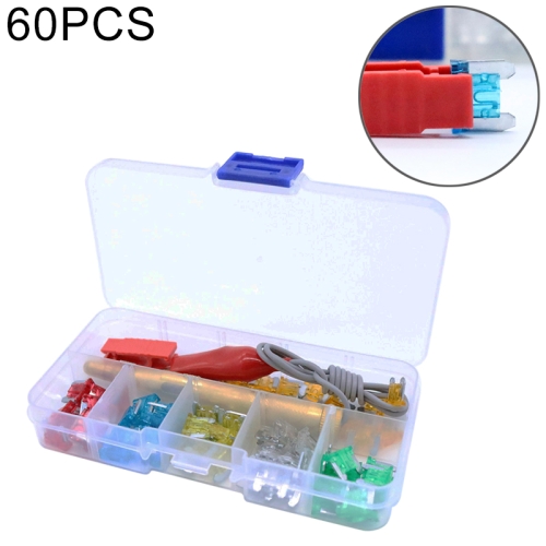 

60 PCS Assorted Car Motorcycle Truck Mini Low Profile Fuse Micro Blade Fuse Set 5A 10A 15A 20A 25A 30Amp & Test Pencil