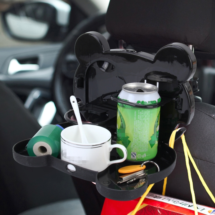 

Cartoon Style Foldable Back Car Seat Drink Holder Back Seat Food Tray Storage Organizer Table(Black)