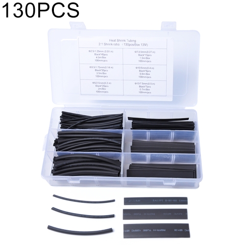 

130 PCS 2:1 Wire Wrap Assortment Set Polyolefin Heat Shrinkable Shrink Tube