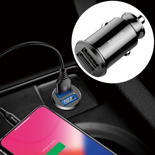 

Baseus Grain Dual USB Smart Car Charger 3.1A Max Output, For iPhone, Galaxy, Huawei, Xiaomi, HTC, Sony and Other Smartphones(Black)