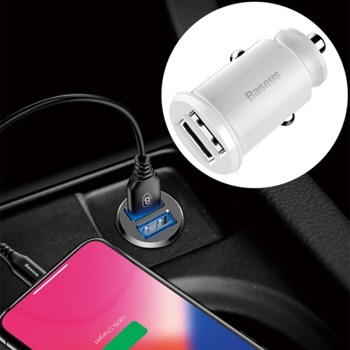 

Baseus Grain Dual USB Smart Car Charger 3.1A Max Output, For iPhone, Galaxy, Huawei, Xiaomi, HTC, Sony and Other Smartphones(White)