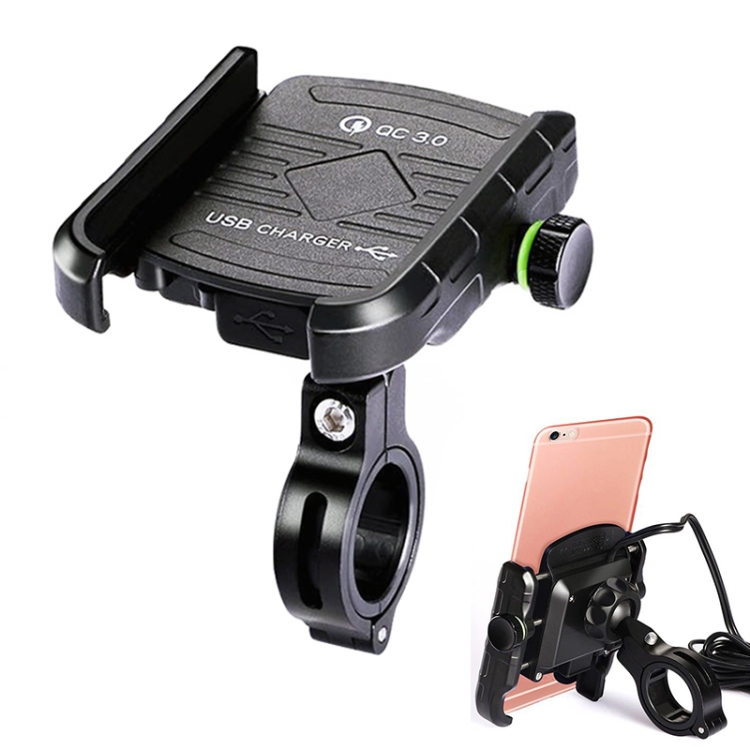 

Motorcycles / Bicycle USB Charger QC 3.0 Fast Charging Phone Bracket, Suitable for 6-9cm Device (Black)
