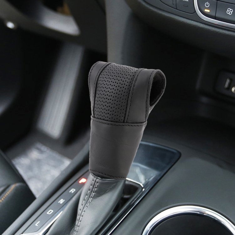 

Universal Nonslip Breathable Genuine Leather Car Gear Shift Knob Cover(Black)