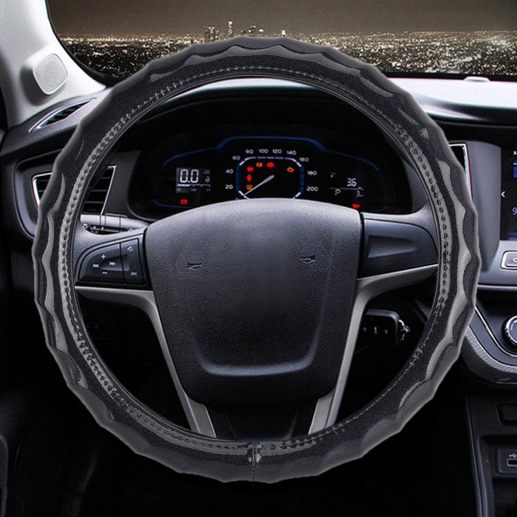

Universal Car Wave Texture Plating Leather Steering Wheel Cover, Diameter: 38cm (Black)