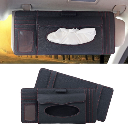 

DERANFU 3 In 1 Lichee Texture Multi-function Car Hang Type Leather Towel Box with Card Slot & CD Slot(Black)