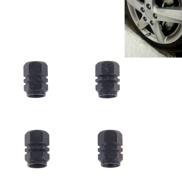 

4PCS SA Metal Plated Hexagon Shape Universal Tire Valve Stem Cap(Black)