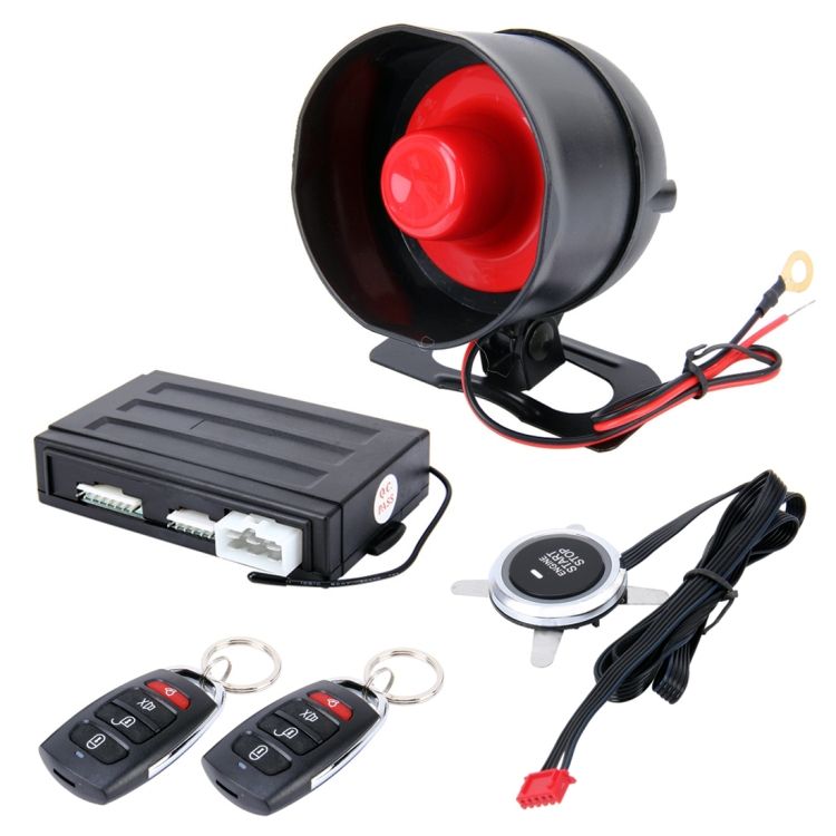 

Car Safty Warning Alarm System Engine Push Start/Stop Button with Two Remote Controls, DC 12V