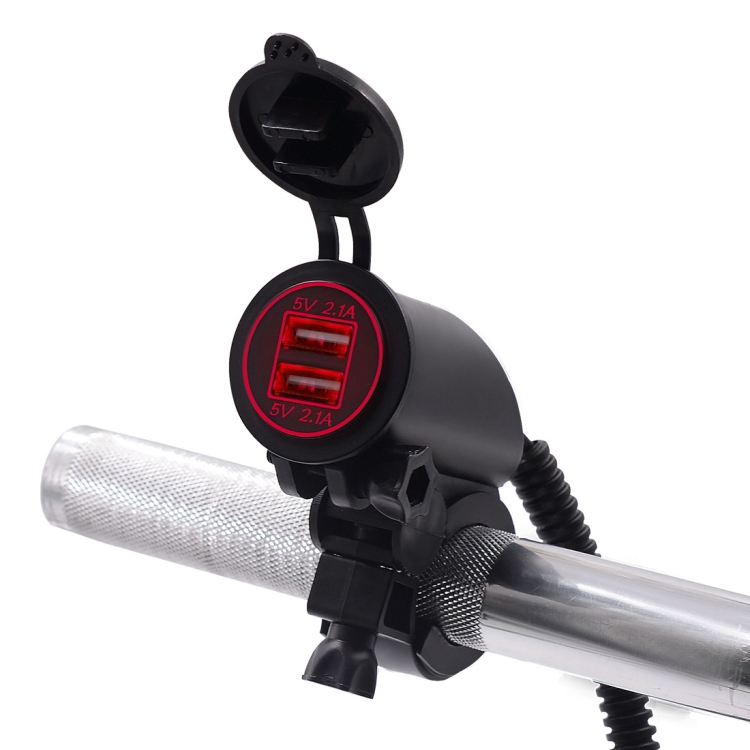 

Motorcycle Faucet Dual USB Charger DC12-24V 4.2A IP66 with Aperture(Red Light)