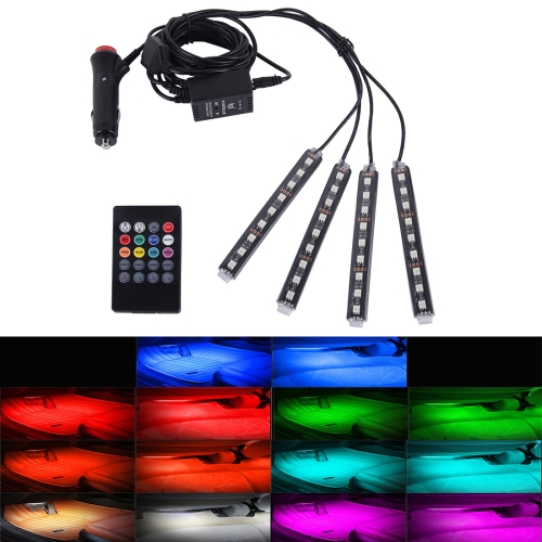 

4 in 1 4.5W 36 SMD-5050-LEDs RGB Car Interior Floor Decoration Atmosphere Colorful Neon Light Lamp with Wireless Remote Control And Voice Control Function, DC 12V