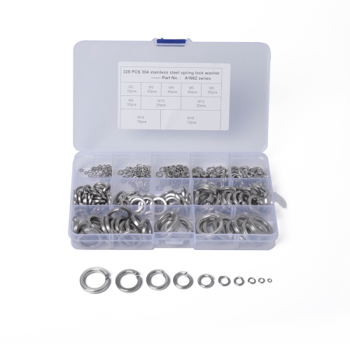 

325 PCS Stainless Steel Spring Lock Washer Assorted Kit M2-M16 for Car / Boat / Home Appliance