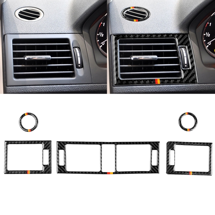 

Car German Flag Carbon Fiber Air Outlet Ring + Intermediate Air Outlet + Side Air Outlet Panel Decorative Sticker for Mercedes-Benz W204 207-2010