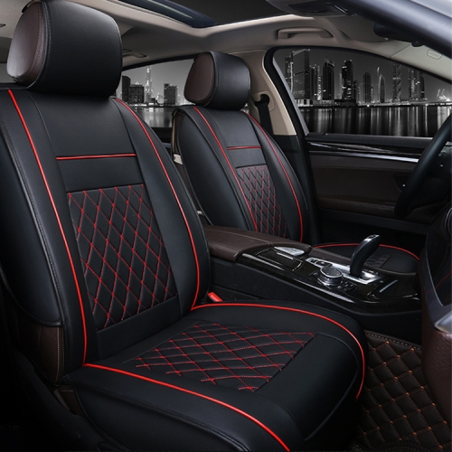 

Car Leather Full Coverage Seat Cushion Cover, Standard Version, Only One Seat(Black Red)