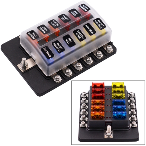 

1 in 12 Out Fuse Box Screw Terminal Section Fuse Holder Kits with LED Warning Indicator for Auto Car Truck Boat