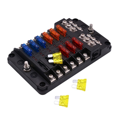 

Independent Positive and Negative 1 in 12 Out 12 Way Circuit Blade Fuse Box Fuse Holder Kits with LED Warning Indicator for Auto Car Truck Boat