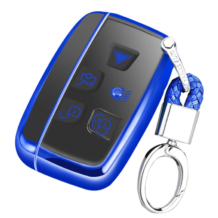 

TPU One-piece Electroplating Full Coverage Car Key Case with Key Ring for LAND ROVER Aurora / Discover God / Range Rover & JAGUAR (Blue)
