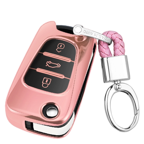 

TPU One-piece Electroplating Full Coverage Car Key Case with Key Ring for HYUNDAI LA FESTA(Pink)