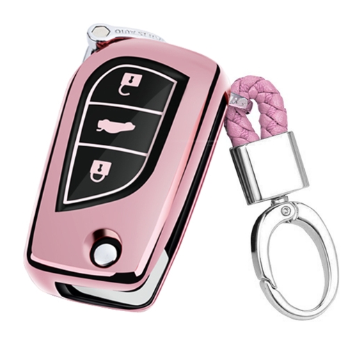 

TPU One-piece Electroplating Opening Full Coverage Car Key Case with Key Ring for TOYOTA YARIS L / COROLLA / YARIS L / CAMRY / VIOS / HIGHLANDER (Pink)
