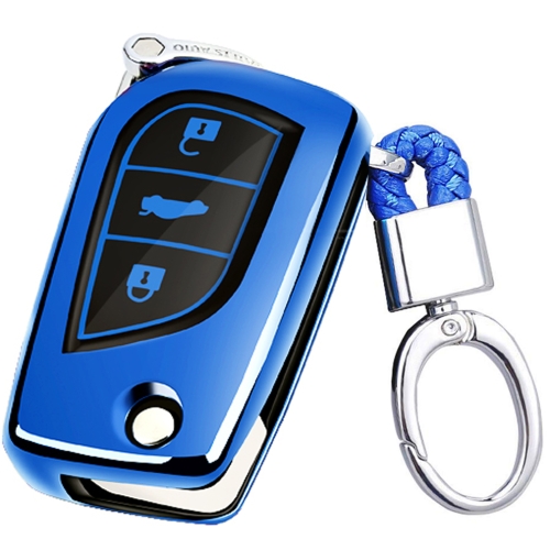 

TPU One-piece Electroplating Opening Full Coverage Car Key Case with Key Ring for TOYOTA YARIS L / COROLLA / YARIS L / CAMRY / VIOS / HIGHLANDER (Blue)