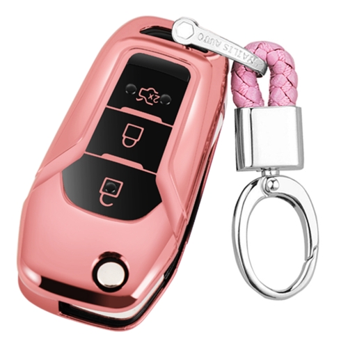 

TPU One-piece Electroplating Opening Full Coverage Car Key Case with Key Ring for Ford Edge / ESCORT / KUGA / Mondeo / EcoSport / FOCUS (Pink)