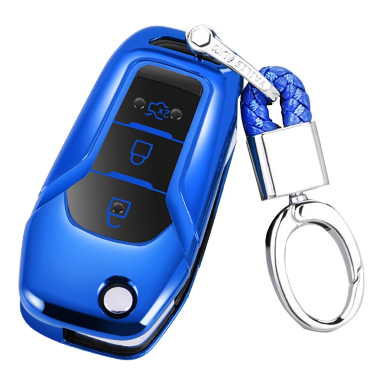 

TPU One-piece Electroplating Opening Full Coverage Car Key Case with Key Ring for Ford Edge / ESCORT / KUGA / Mondeo / EcoSport / FOCUS (Blue)