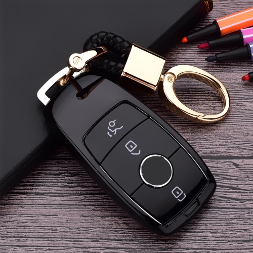 

Electroplating TPU Single-shell Car Key Case with Key Ring for Mercedes-Benz E(Black)