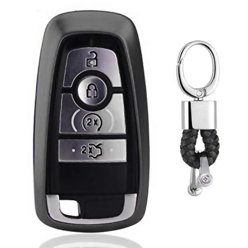 

Electroplating TPU Single-shell Car Key Case with Key Ring for Ford New Mondeo / New Explorer / New Edge (Black)