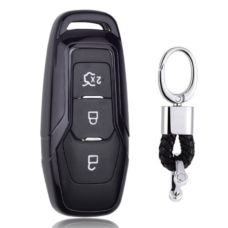 

Electroplating TPU Single-shell Car Key Case with Key Ring for Ford FOCUS / Edge / Mondeo / EcoSport / ESCORT (Black)