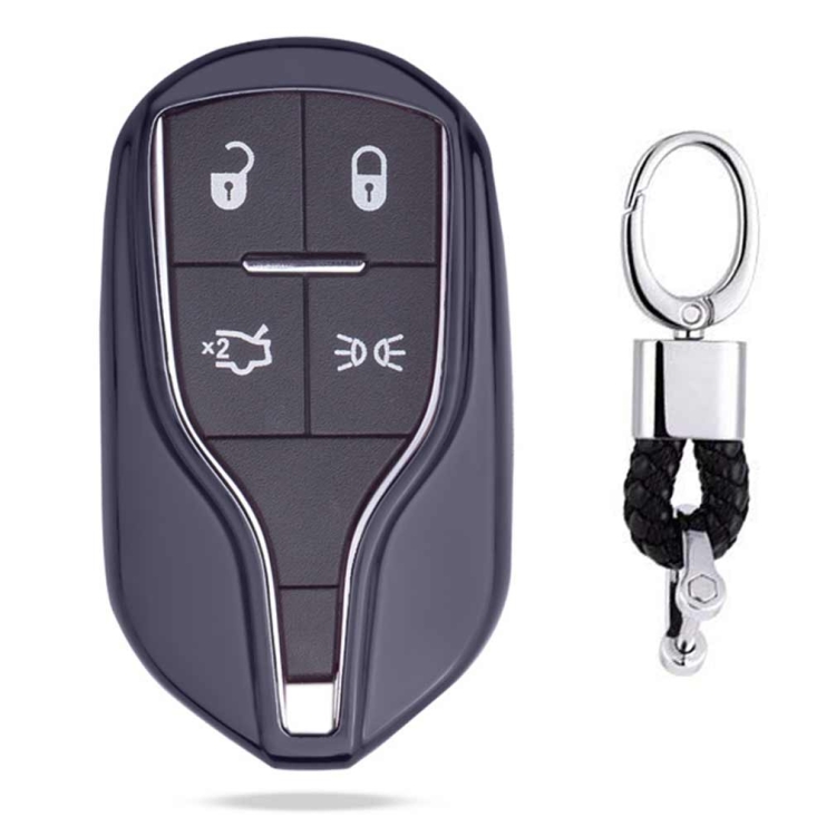

Electroplating TPU Single-shell Car Key Case with Key Ring for MASERATI Levante / Ghibli (Black)