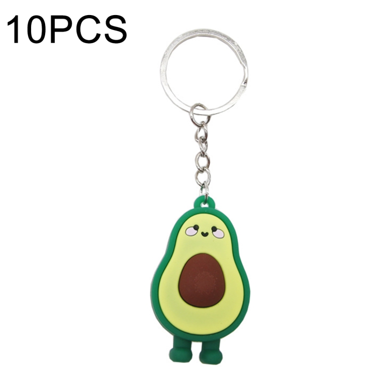

10 PCS Cute Fruit Jewelry Soft Silicone Cartoon Anthropomorphic Avocado Key Ring